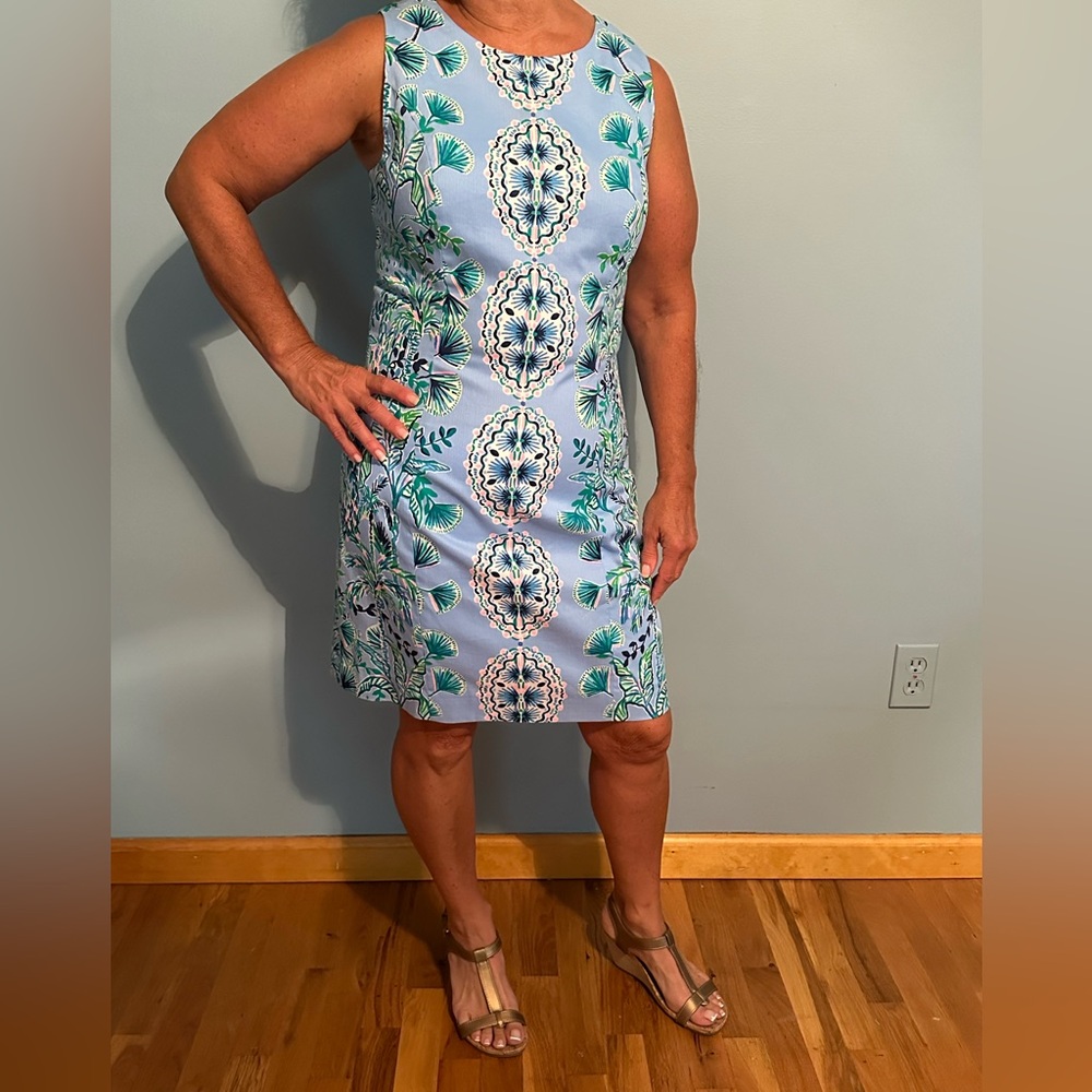 Lilly Pulitzer Frenchie Blue Mosaic Shells - Tropical Blue and Green Shift Dress